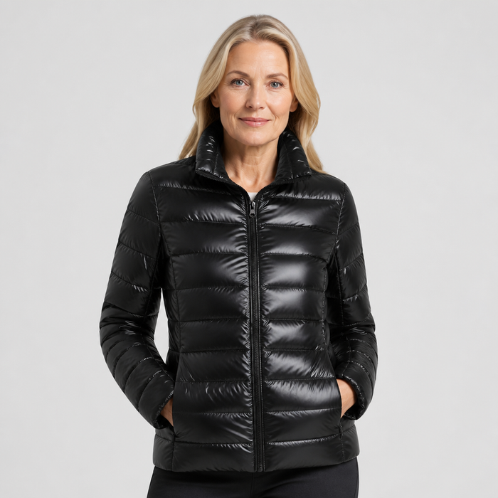 EMMA Ulla lightweight padded jacket in black, worn by a model
