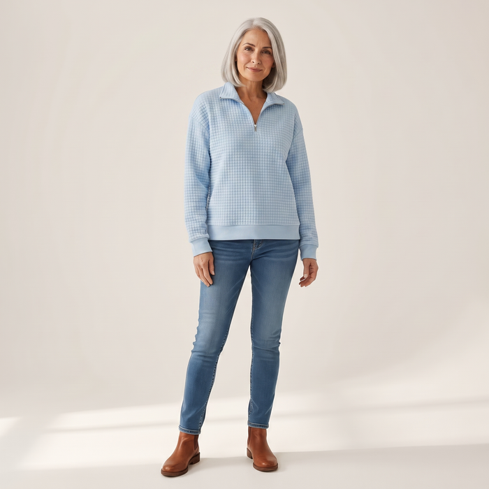 Usva waffle-knit half-zip sweatshirt in Sky Blue