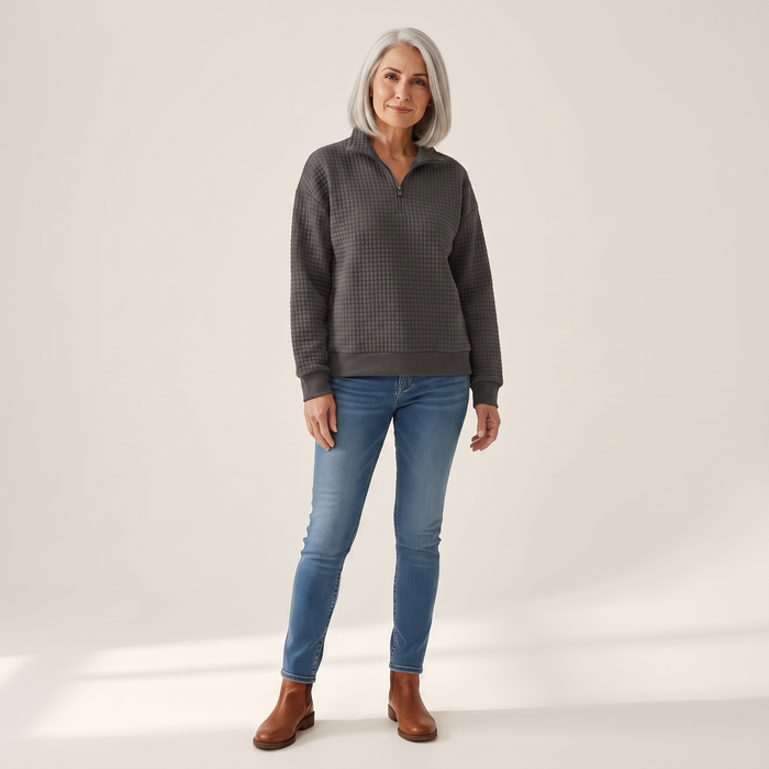 Usva waffle-knit half-zip sweatshirt in Dark Grey