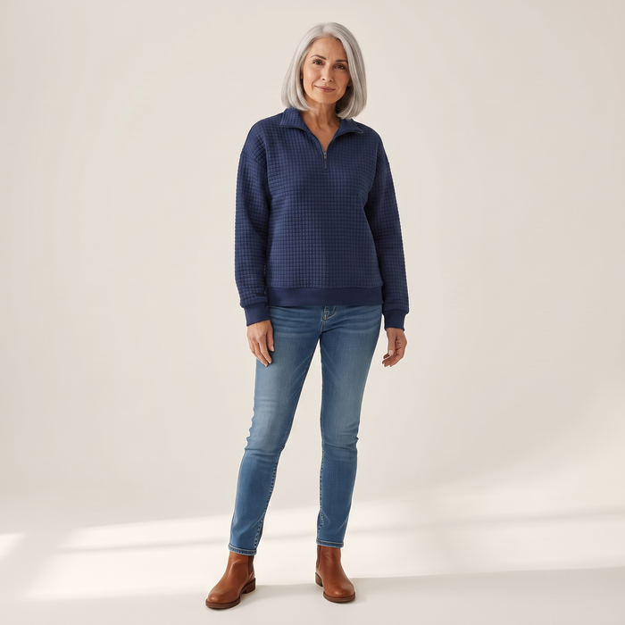 Usva waffle-knit half-zip sweatshirt in Navy Blue