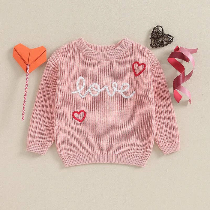 Valentine's Day "LOVE" heart embroidery pullover sweater