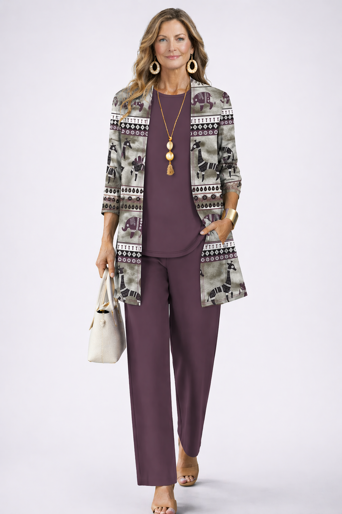 Valerie | Plum Patchwork Print Three-Piece Set