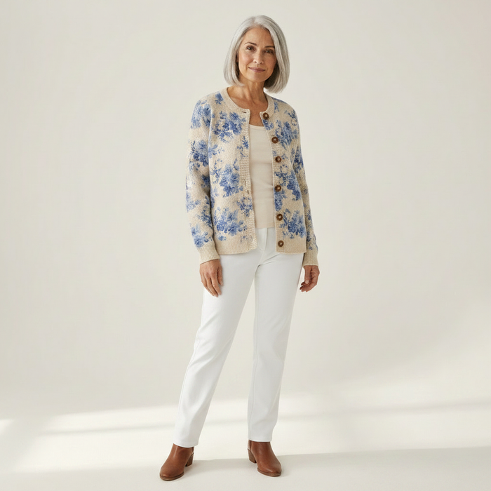 Varpu - Blue Bloom Cardigan in Cream