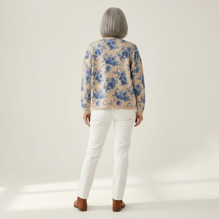 Varpu - Blue Bloom Cardigan in Cream