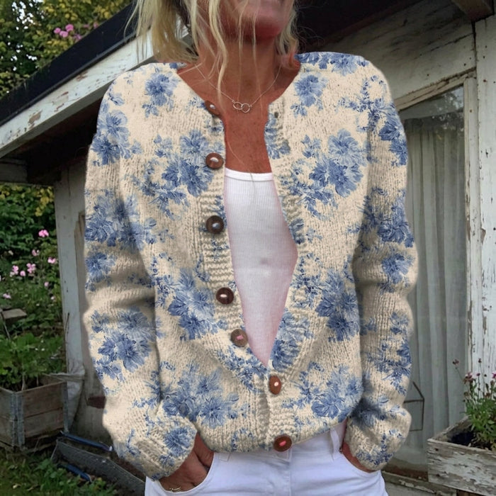 Varpu - Blue Bloom Cardigan in Cream