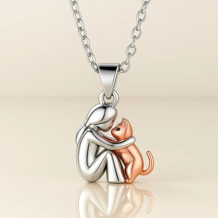 Vasia | Person & Cat Hug Pendant Necklace