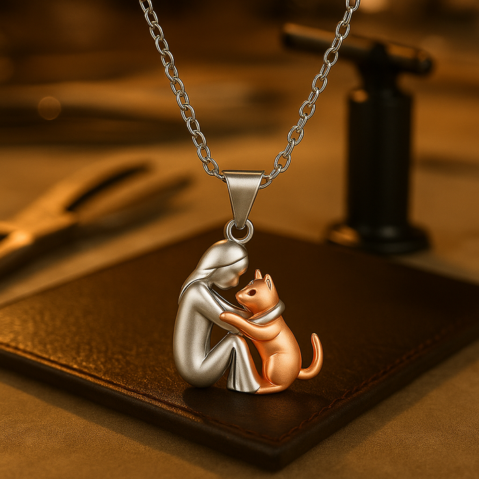 Vasia | Person & Cat Hug Pendant Necklace