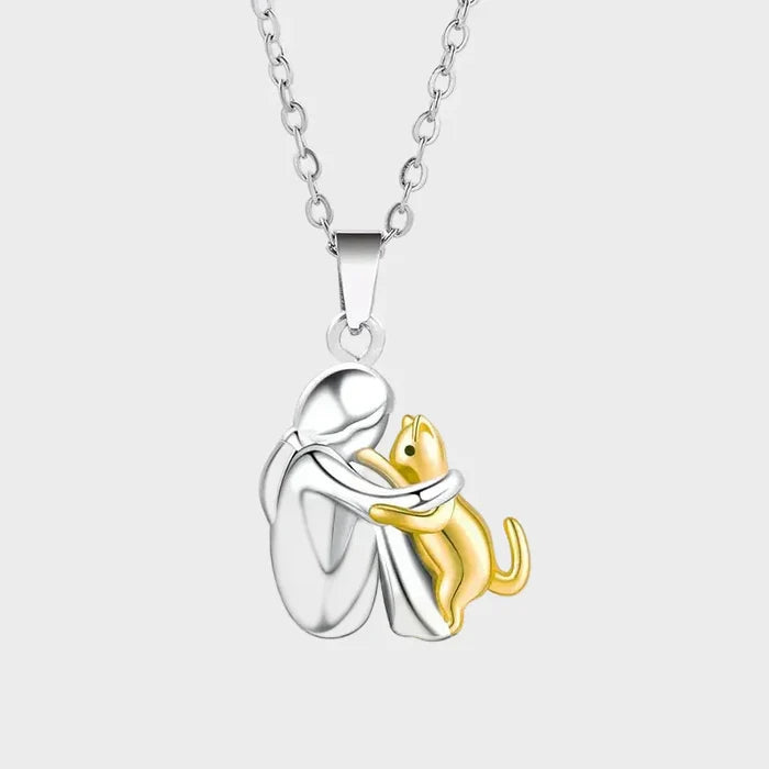 Vasia | Person & Cat Hug Pendant Necklace