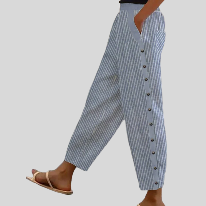 Venla - Striped Button-Detail Trousers