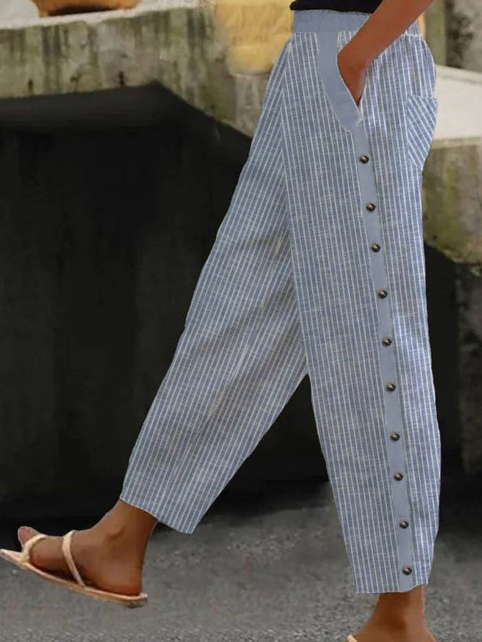 Venla - Striped Button-Detail Trousers