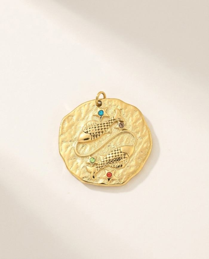 Pisces zodiac pendant in gold-plated stainless steel