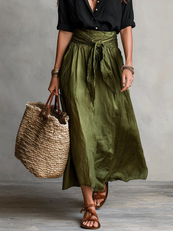 Veronia | Set Black T-shirt and Olive Green Midi Skirt