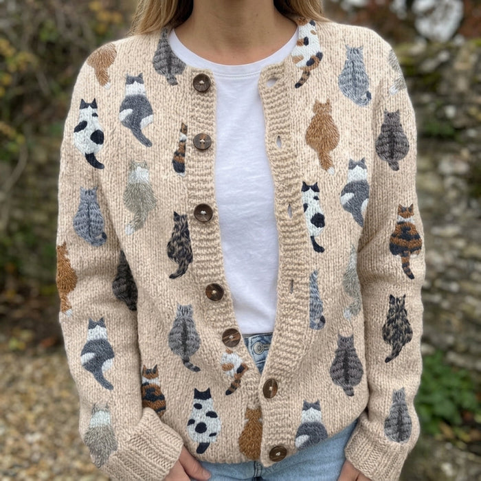 Vieno - Playful Cat Print Cardigan