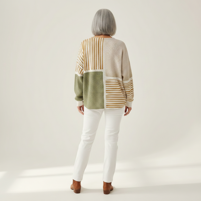 Vilja - Ochre & Olive Patchwork Waffle Henley