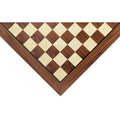Angled top view of 50cm walnut square edge chess board handcrafted in Turkey with mother-of-pearl inlay with 50mm squares.