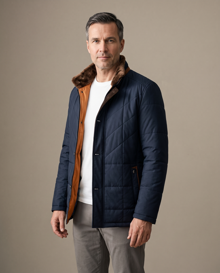 Water-resistant business jacket on model