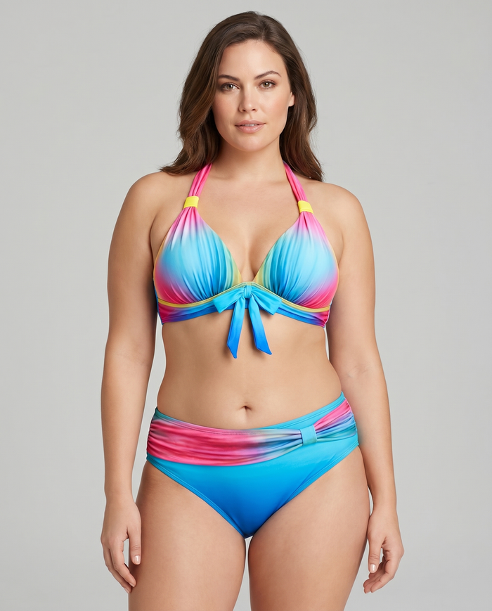 White | High-Waisted with Printed Vibrant Bikini