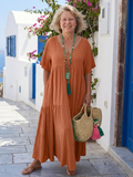 Yvonne | Blue with Short-Sleeve and Ruffle Detail Maxi Dress